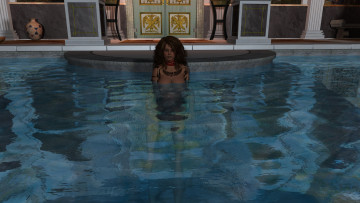 Картинка 3д+графика люди+ people девушка взгляд фон бассейн