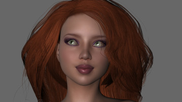 Картинка 3д+графика портрет+ portraits девушка взгляд фон рыжая