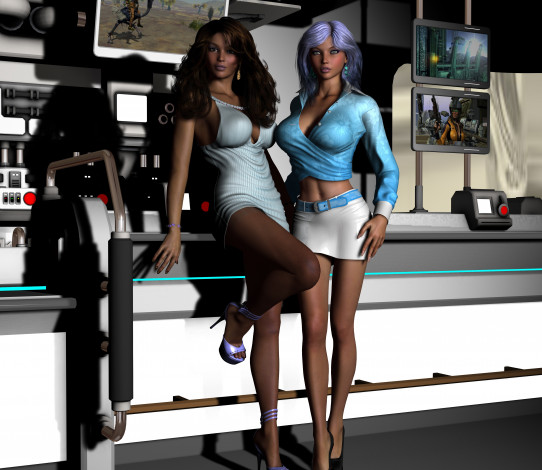 Обои картинки фото 3д графика, фантазия , fantasy, девушки, взгляд, фон