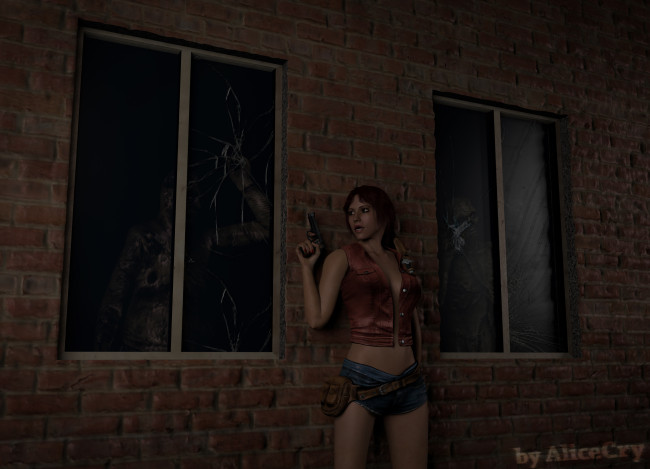 Обои картинки фото 3д графика, фантазия , fantasy, девушка, взгляд, фон, оружие