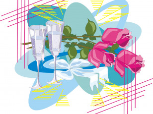 Картинка векторная+графика цветы+ flowers бокалы розы