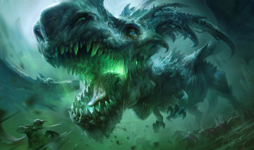 Картинка фэнтези драконы дракон клыки морда фантастика бой воины армия