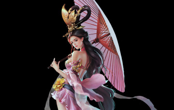 Картинка фэнтези девушки арт девушка взгляд цветок платье зонт фон