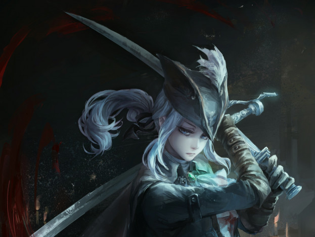 Обои картинки фото аниме, bloodborne, меч, девушка, арт