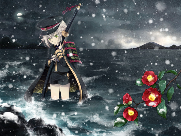 Обои картинки фото аниме, touken ranbu, touken, ranbu, меч, камелия, мальчик