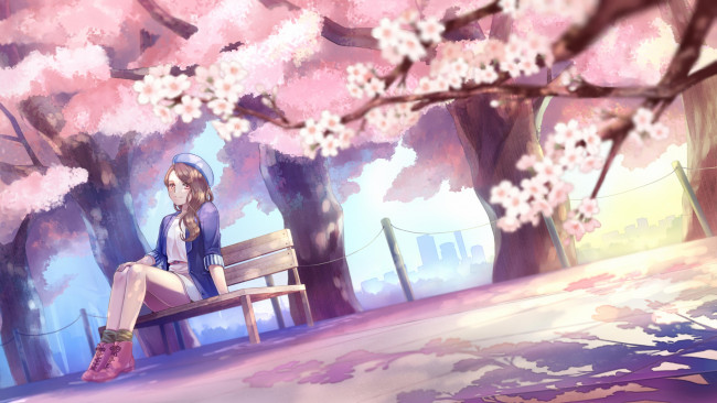 Обои картинки фото аниме, unknown,  другое, koyami, tsukito, арт, девушка, парк