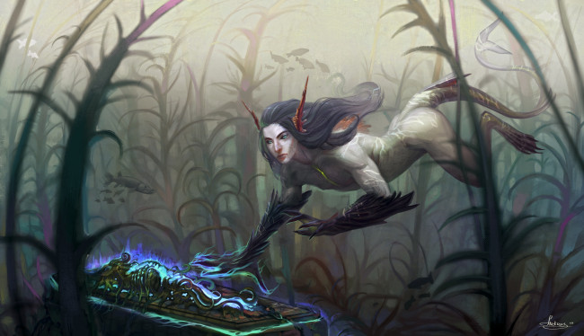 Обои картинки фото фэнтези, существа, существо, глубина, водоросли, рыба