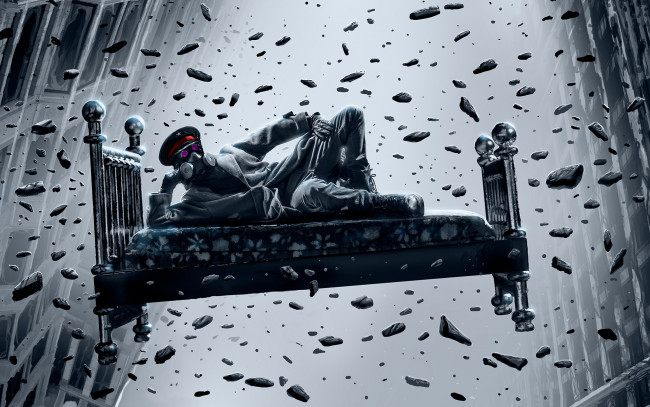 Обои картинки фото фэнтези, романтика апокалипсиса, кровать, gravity, противогаз, zee, captain, alexiuss, art, romantically, apocalyptic