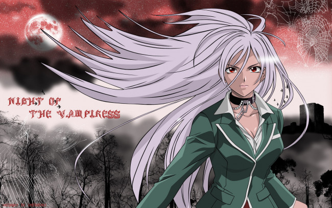 Обои картинки фото rosario   vampire, аниме, фон, девушка, взгляд