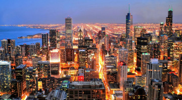 Картинка города -+огни+ночного+города город дома здания улица панорама огни море