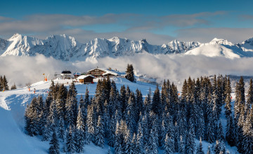 Картинка города -+пейзажи горы снег зима деревья коттедж