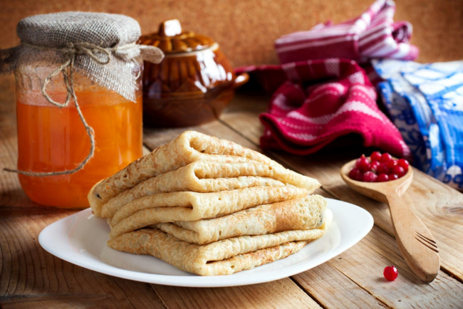 Обои картинки фото еда, блины,  оладьи, мед