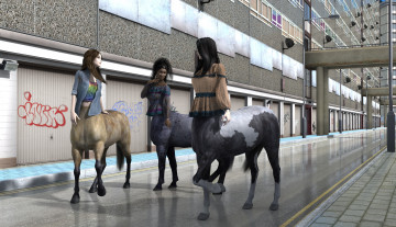 Картинка 3д+графика существа+ creatures кентавры фон взгляд девушки