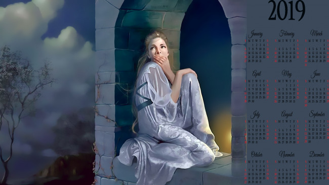 Обои картинки фото календари, фэнтези, окно, девушка