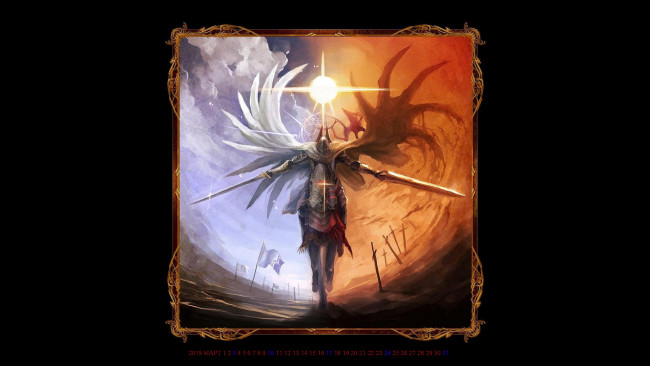 Обои картинки фото календари, фэнтези, воин, шлем, конь, оружие, лошадь