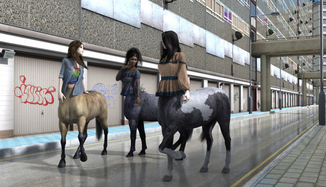 Обои картинки фото 3д графика, существа , creatures, кентавры, фон, взгляд, девушки