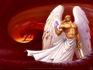 обоя календари, фэнтези, мужчина, крылья, ангел, оружие, calendar, 2020