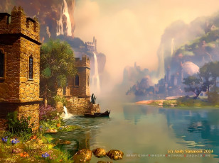 обоя календари, фэнтези, здание, водоем, растение, природа, пейзаж, calendar, 2020