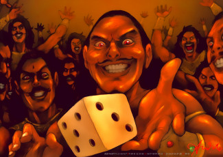 обоя календари, фэнтези, мужчина, азарт, игра, кубик, calendar, 2020