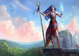 Картинка фэнтези маги +волшебники девушка фон взгляд магия посох