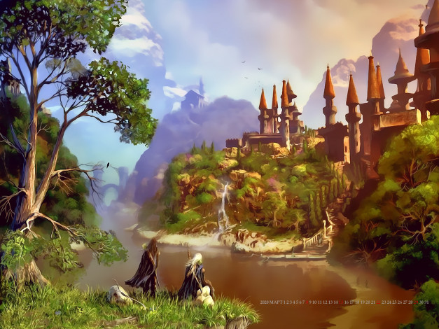 Обои картинки фото календари, фэнтези, замок, гора, природа, люди, архитектура, calendar, 2020