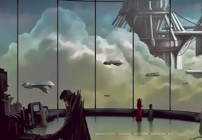 Обои картинки фото календари, фэнтези, звездолет, помещение, аппаратная, управление, calendar, 2020