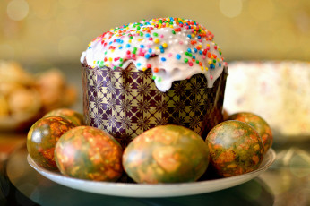 Картинка праздничные пасха тарелка кулич яйца