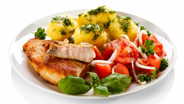 Картинка еда мясные+блюда картошка стейк помидоры