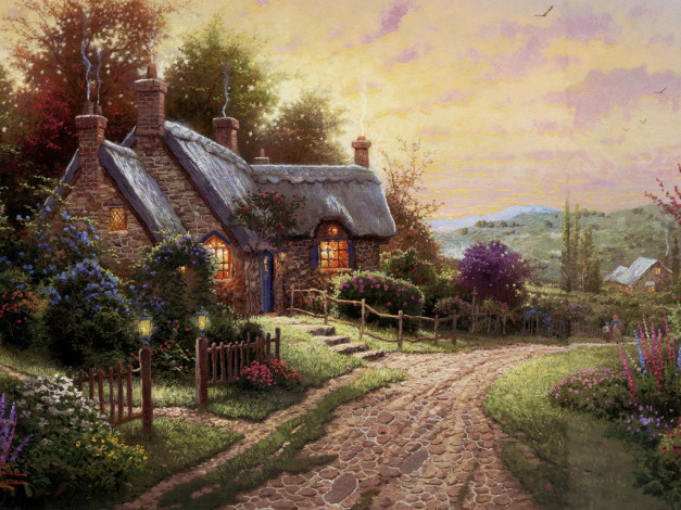 Обои картинки фото thomas, kinkade, рисованные, города