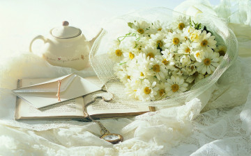 Картинка цветы ромашки книга часы письмо маргаритки