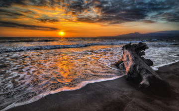 Картинка природа восходы закаты бревно закат океан