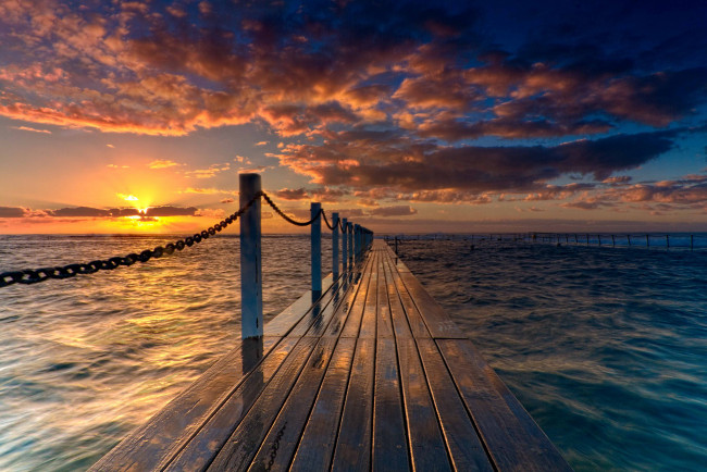 Обои картинки фото природа, восходы, закаты, мостки, закат, океан