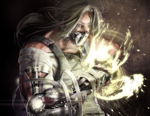 Картинка фэнтези роботы +киборги +механизмы энергия маска бинты металл робот парень арт рука андроид