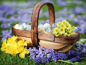 Картинка праздничные пасха цветы лукошко
