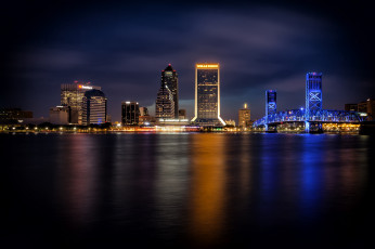 Картинка jacksonville+skyline города -+огни+ночного+города здания ночь огни мост