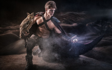 Картинка фэнтези фотоарт фон сова парень