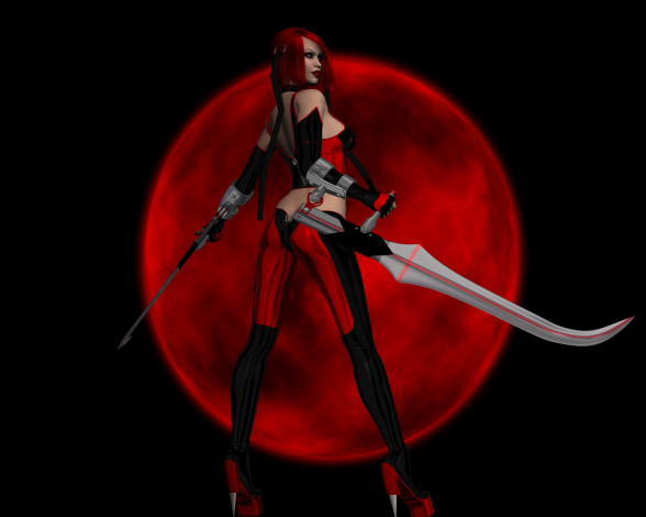 Обои картинки фото 3д графика, fantasy , фантазия, оружие, взгляд, девушка