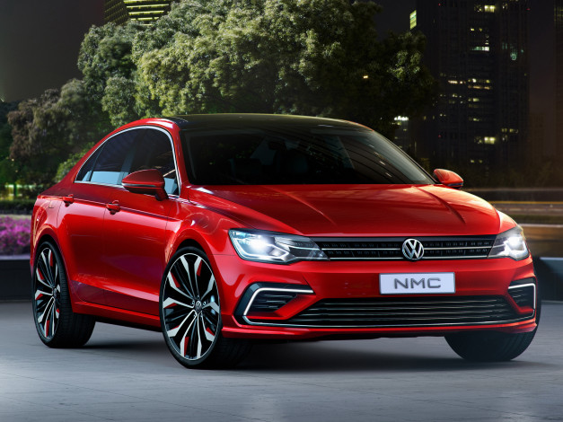 Обои картинки фото автомобили, volkswagen, 2014г, concept, coupе, midsize, new, красный