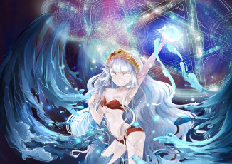 Картинка аниме pixiv+fantasia pixiv fantasia yotsuba vidaliu00 арт пентаграммы девушка эльф вода магия