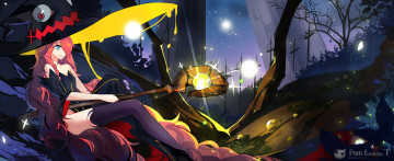 Картинка аниме pixiv+fantasia tsubasa19900920 pixiv fantasia шляпа посох ведьма арт девушка ночь