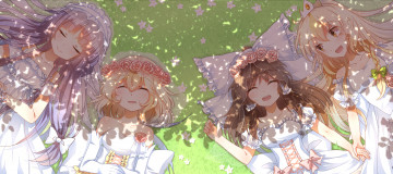 Картинка аниме touhou alice margatroid луг трава цветы hakurei reimu kirisame marisa patchouli knowledge арт девушки 3000 xiao chun