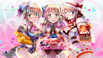 Картинка аниме unknown +другое tagme sophitia alexandra праздник арт pyrrha cassandra торт подарки девушки soul calibur трио artist