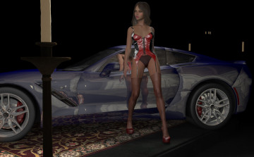 Картинка 3д+графика люди-авто мото+ people-+car+ +moto автомобиль фон взгляд девушка