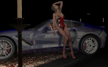 Картинка 3д+графика люди-авто мото+ people-+car+ +moto автомобиль фон взгляд девушка