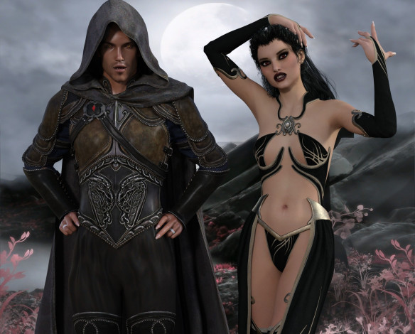 Обои картинки фото 3д графика, существа , creatures, взгляд, девушка, вампир, фон