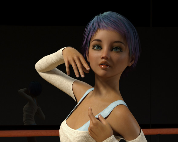 Обои картинки фото 3д графика, люди , people, девочка, фон, гимнастка, взгляд