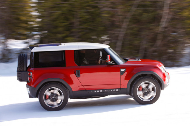 Обои картинки фото land-rover dc100 concept 2011, автомобили, land-rover, dc100, concept, 2011, красный, джип, внедорожник, зима