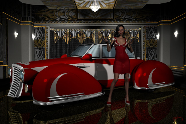 Обои картинки фото 3д графика, люди-авто, мото , people- car ,  moto, девушка, взгляд, фон, автомобиль