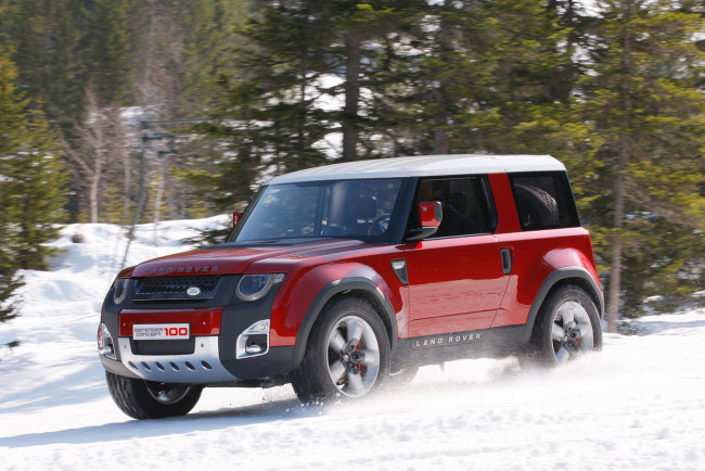 Обои картинки фото land-rover dc100 concept 2011, автомобили, land-rover, dc100, concept, 2011, красный, джип, внедорожник, зима