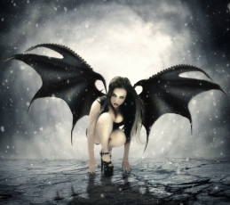 Картинка фэнтези фотоарт крылья девушка фон взгляд